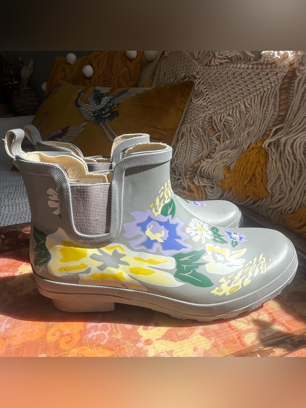 ☔️Gardenline- Gray & Floral Rain/Garden Boots 🌧️